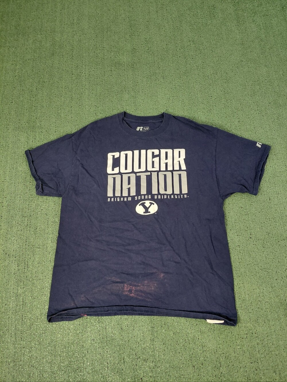 Russell Athletic BYU Cougars "Cougar Nation" NCAA College Sports Navy Blue T Shi